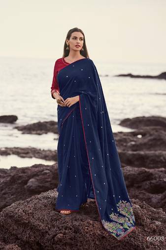 Navy Blue Cotton Jacquard Saree & Designer Rich Pallu & Jacquard Blouse & Saree
