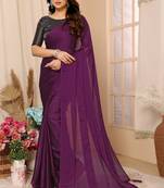 Purple satin silk all over stone work saree with Blouse