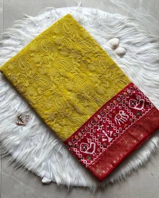 Olive Colour Premium Georgette Chikankari Saree With Un-Stitched Blouse 2