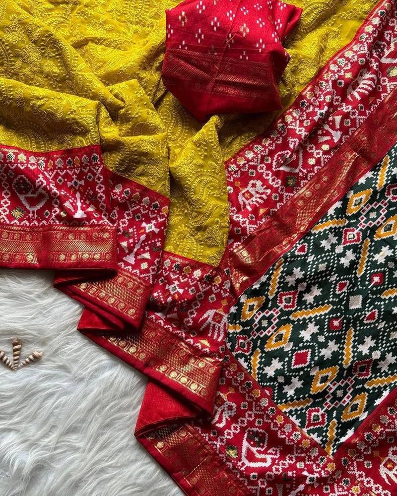 Olive Colour Premium Georgette Chikankari Saree With Un-Stitched Blouse