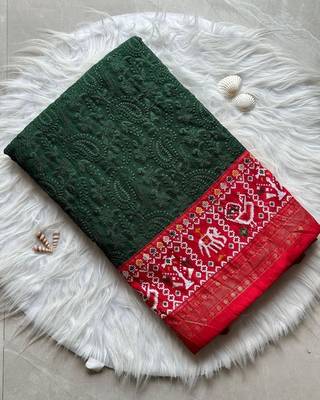 Green Colour Premium Georgette Chikankari Saree With Un-Stitched Blouse 2