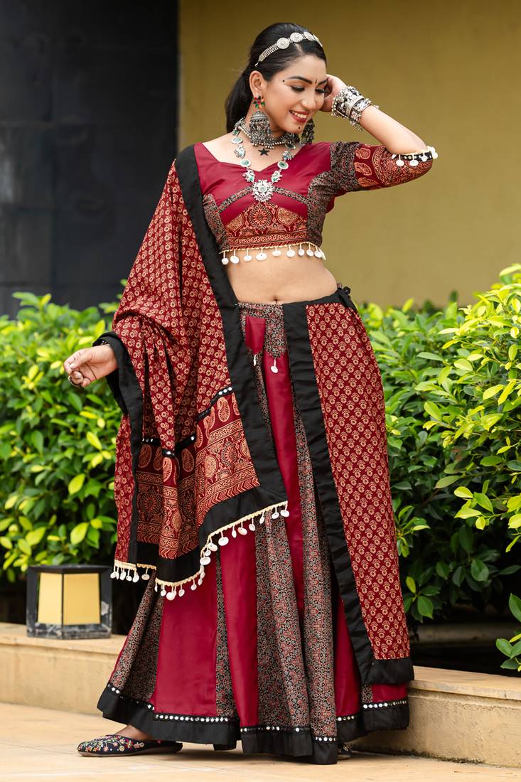 Maroon Color Pure Cotton Printed Navratri Multicolored Color Pure Cotton Printed Navratri Semi -Stitched Chaniya Choli 