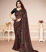 Black Georegtte Floral All over Print work Ruffle saree With Banglori Blouse