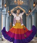 Multicolored Embroidered Viscose Rayon Gujarati Garba Navratri Lehenga Chaniya Choli With Jacket