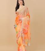 Orange Moksha Georegtte all over Printed diamond work saree With Blouse