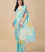 Sky Blue Moksha Georegtte all over Printed diamond work saree With Blouse