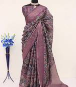 Soft Silk Blend Saree With Floral & Geometric Digital Print And Golden Jari Weaving Border