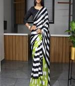 Pure Japan Satin Sarees With Plain Blouse