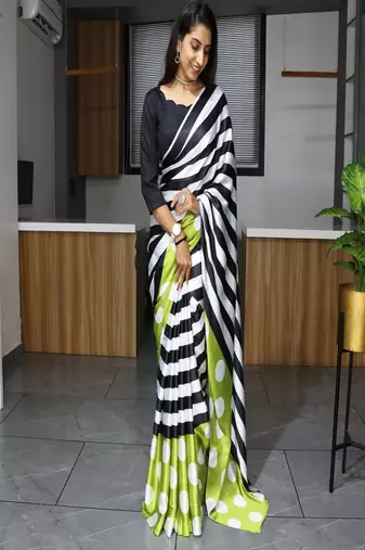 Pure Japan Satin Sarees With Plain Blouse