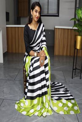Pure Japan Satin Sarees With Plain Blouse 3