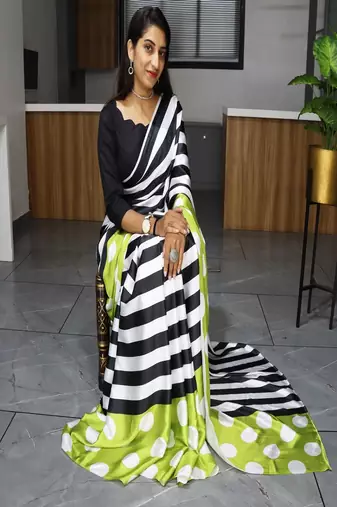 Pure Japan Satin Sarees With Plain Blouse