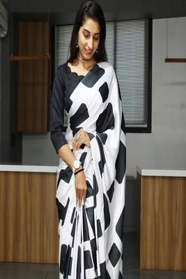 Pure Japan Satin Sarees With Plain Blouse 1