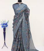 Soft Silk Blend Saree With Floral & Geometric Digital Print And Golden Jari Weaving Border