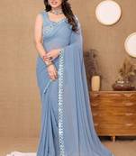 Light Blue Banglori Plain Saree With Fancy Border & Fancy Rich Pallu With Banglori Blouse And Saree For Women 