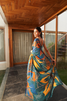 Rama Bright Moss Printed Fancy Lace Border & ZariRich Pallu Saree Set For Women 3