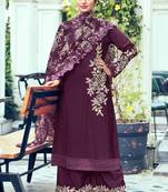 Violet heavy chinon embroidered Palazzo suit