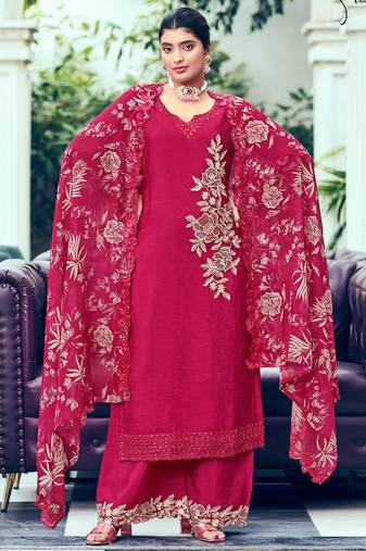 Rani pink heavy chinon embroidered Palazzo suit
