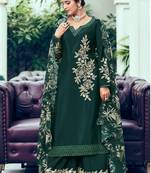Dark green heavy chinon embroidered Palazzo suit