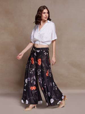 Floral black satin co-ord set with wrap top 2
