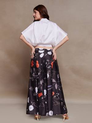 Floral black satin co-ord set with wrap top 4