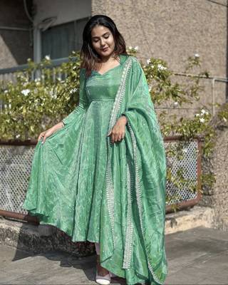 Fancy Twil Gold Net with Embroidery & 5mm Sequins, Tassels & Sleeves Anarkali Gown 1