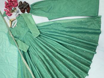 Fancy Twil Gold Net with Embroidery & 5mm Sequins, Tassels & Sleeves Anarkali Gown 5