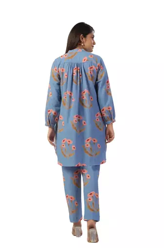 Jaipur rang flower butta co-ord set powder blue