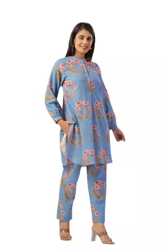 Jaipur rang flower butta co-ord set powder blue