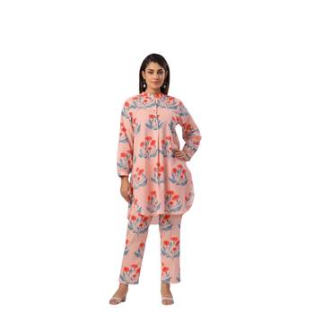Jaipur rang flower  butta co-ord set peach 1