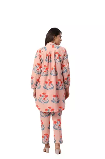 Jaipur rang flower  butta co-ord set peach