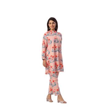 Jaipur rang flower  butta co-ord set peach 3