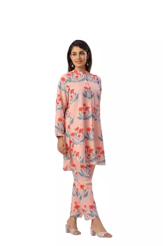 Jaipur rang flower  butta co-ord set peach