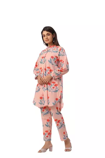 Jaipur rang flower  butta co-ord set peach