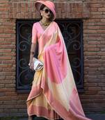 Cream And Pink Weaving Silk Party Classic Saree