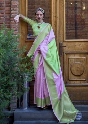 Green And Lavender Weaving Silk Blend Saree 1