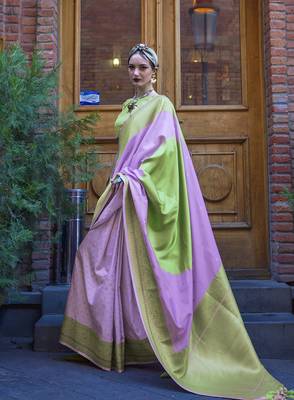 Green And Lavender Weaving Silk Blend Saree 2