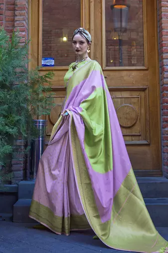 Green And Lavender Weaving silk blend Saree