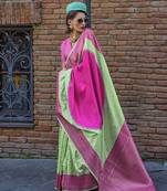 Weaving Green And Rani Handloom Silk Saree