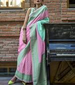 Pink And Sea Green Weaving Silk Ceremonial Saree