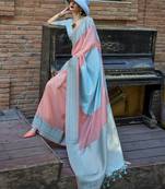 Light Blue And Peach Weaving Silk Festival Contemporary Saree