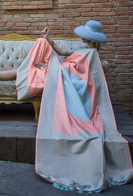 Light Blue And Peach Weaving Silk Blend Saree 2
