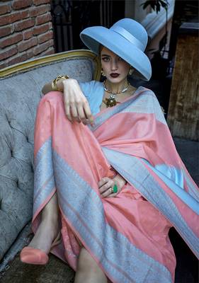 Light Blue And Peach Weaving Silk Blend Saree 3