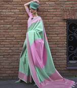 Sea Green And Pink Weaving Ceremonial Saree