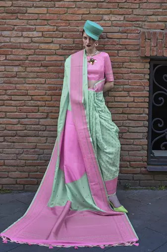 Sea Green And Pink Weaving silk blend Saree