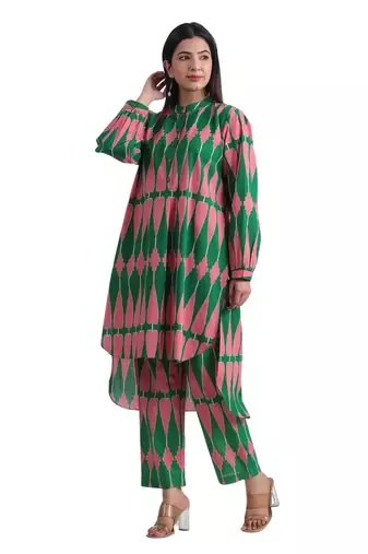 Jaipur rang kilim green pink  co-ord set