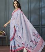 Weaving Work Linen Contemporary Saree In Lavender