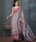 Linen Grey Weaving Work Traditional Saree
