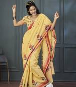 Linen Weaving Work Yellow Classic Saree