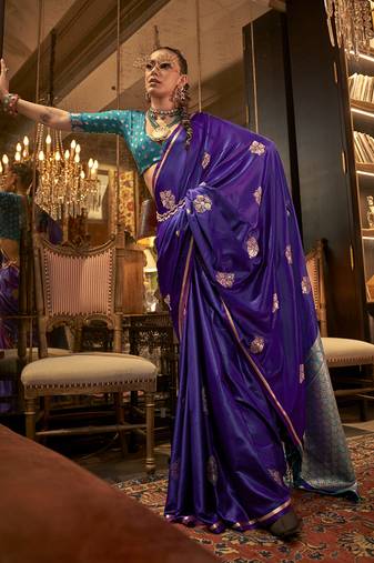 Violet Satin Weaving Work Festival Saree