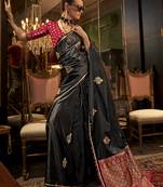 Satin Black Weaving Work Saree